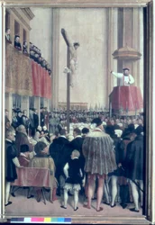 Predigt des päpstlichen Legaten Cornelius Musso (1511-74) in der Augustinerkirche, Wien, 1561